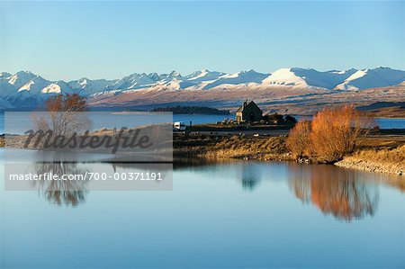 Church by Mountains and Lake Lake Tekapo, South Island, New Zealand