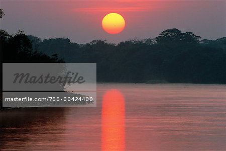 Coucher du soleil, Pantanal, Transpantaneira, Brésil