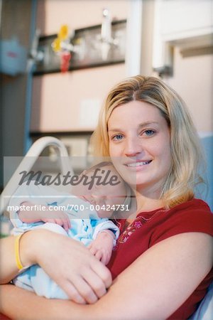 Mother and Newborn Baby in Hospital