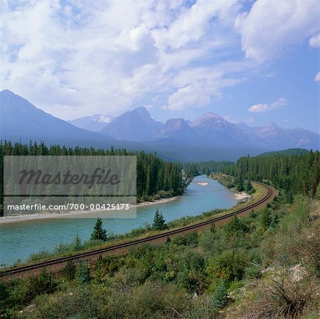 Train Track by Mountains, Banff National Park, Alberta, Canada