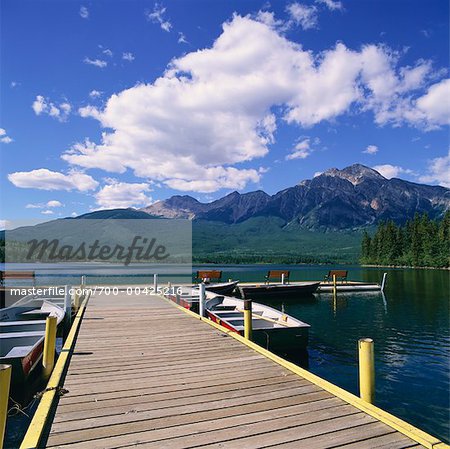 Dock on Lake, Pyramid Lake, Jasper National Park, Alberta, Canada