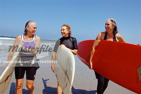 Trois femmes portant des planches de surf