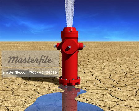 Fire Hydrant in Desert Spouting Water