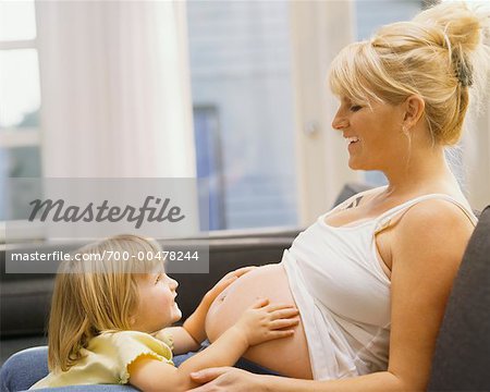 Girl Feeling Pregnant Mothers Stomach