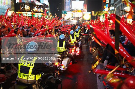 Police Monitoring Crowd at New Year's in Times Square, New York, New York, USA