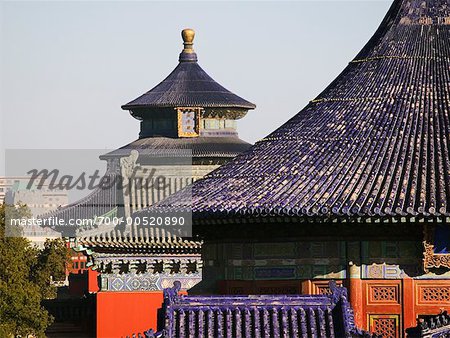 Sur les toits du Temple du ciel, Tian Tan Park, Pékin, Chine