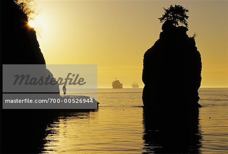 Siwash Rock au coucher du soleil, Vancouver, Colombie-Britannique, Canada
