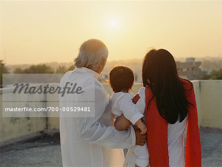 Child, Mother and Grandfather Looking over City