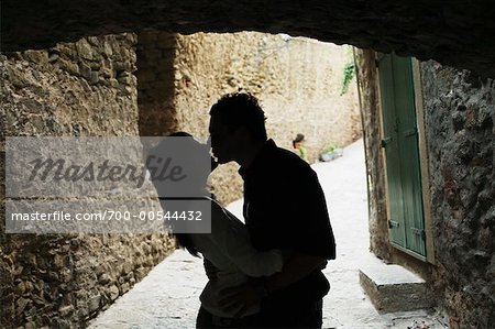 Silhouette of Couple Kissing