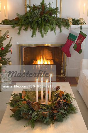 Christmas Stockings by Fireplace