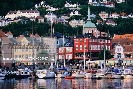 Vue d'ensemble de la ville côtière, Bergen, Norvège