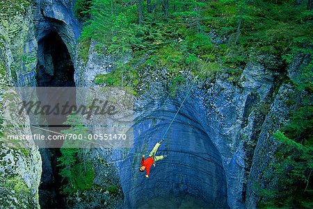 Tyrolean Traverse Across Maligne Canyon, Jasper National Park, Alberta, Canada