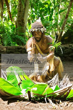 Man Preparing Food At Ekasup Cultural Village, Efate, Vanuatu