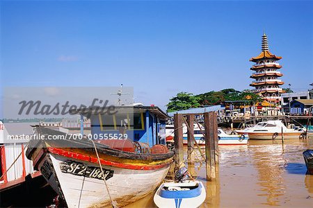 Boot in der Marina, Sibu, Sarawak, Borneo, Malaysia