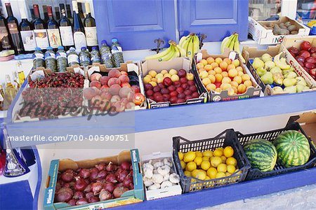 Obst und Gemüse stehen, Oia, Santorini, Griechenland