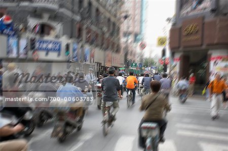 People Biking on Street, Shanghai, China
