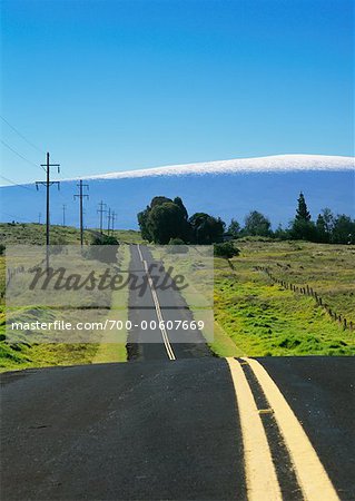 Neige sur le volcan Mauna Kea, Hawaii Volcanoes National Park, autoroute 200, Big Island, Hawaii, Etats-Unis