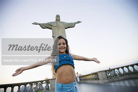 Girl by Christ Statue, Corcovado Mountain, Rio de Janeiro, Brazil