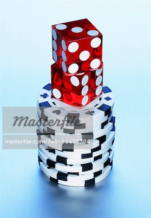 Stack of Poker Chips and Dice