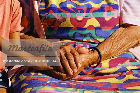 Old Woman's Hands Holding Child's Hands