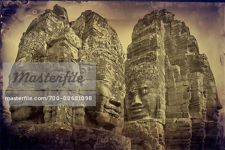 Four Stone Heads, Angkor Thom, Siem Reap Province, Cambodia