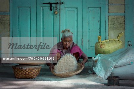 Woman Separating Rice, Mandalay, Myanmar