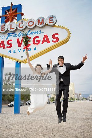 Mariée et le marié par signe, Las Vegas, Nevada, USA