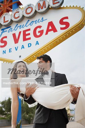 Mariée et le marié par signe, Las Vegas, Nevada, USA