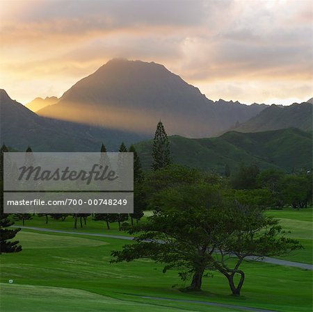 Sunset Over Golf Course, Oahu, Hawaii