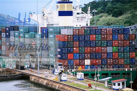 Cargo Ship in Miraflores Locks, Panama Canal, Panama