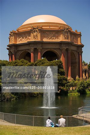 Panoramic view of a fountain and rotunda, The Exploratorium, San Francisco, California, USA