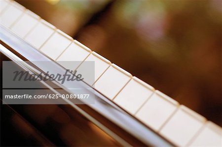 Extreme close-up of sides of white keys on piano keyboard