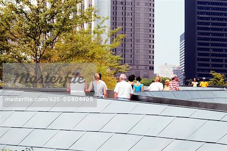 Large group of people walking on the bridge, BP bridge, Chicago, Illinois, USA