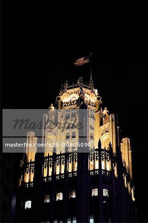 Low Angle View of Tower bei Nacht, Tribune Tower, Chicago, Illinois, USA