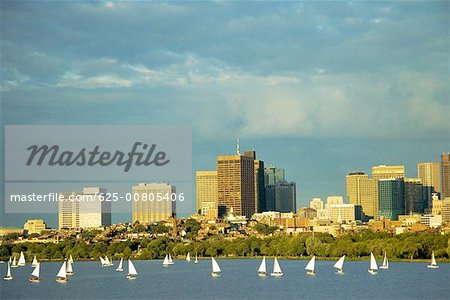 Voiliers dans une rivière, la rivière Charles, Boston, Massachusetts, USA