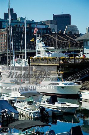 High angle view of boats docked at the harbor, Boston, Massachusetts, USA