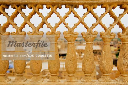 Gros plan d'une calandre sculptée, Rajmahal, Jaisalmer, Rajasthan, Inde