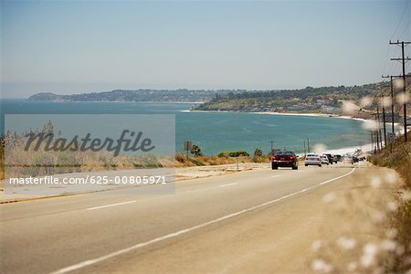 Rear view of cars on a highway, Malibu, California, USA