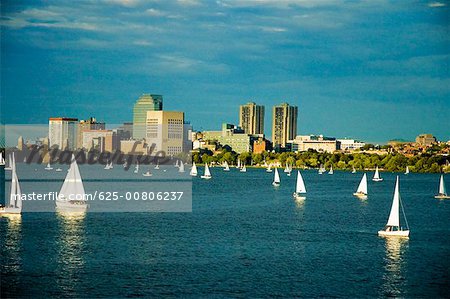 Voiliers dans une rivière, la rivière Charles, Boston, Massachusetts, USA