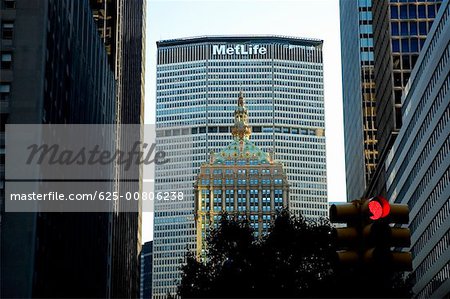 Low angle view of skyscrapers in a city, New York City, New York State, USA