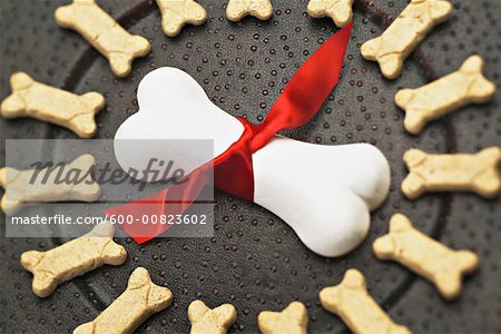 Dog Bones on Plate With Ribbon