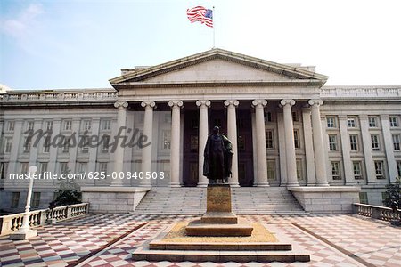 Statue in front of a building, US Treasury Department, Washington DC, USA