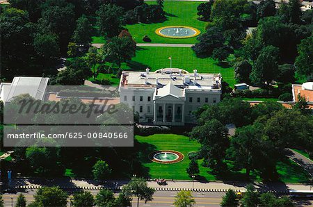 Aerial view of a government building, White House, Washington DC, USA