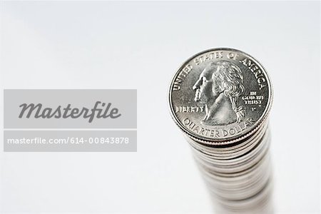 Stack of quarter dollar coins