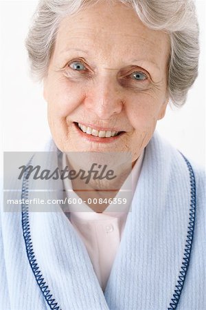 Portrait of Elderly Woman in Bathrobe