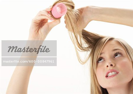 Woman with Hair Curler