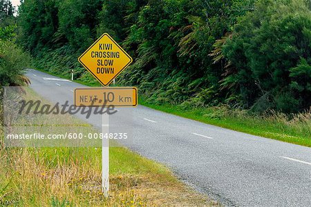 Kiwi Crossing Sign, South Island, Nouvelle-Zélande