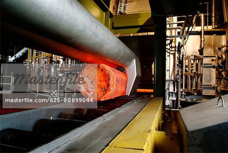 Hot steel coming out of a blast furnace