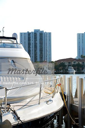 Close-up of a yacht moored at the harbor, Miami, Florida, USA