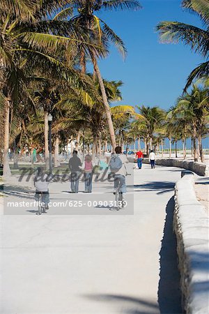 Vue arrière du groupe de personnes sur la route, Miami, Floride, USA